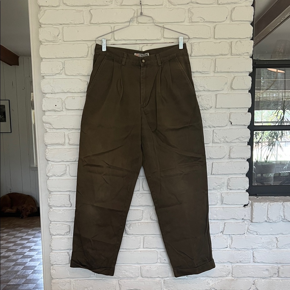 VINTAGE Y2K 90s Structure Pleated Army Surplus Green Workwear Baggy Pant, 32x30